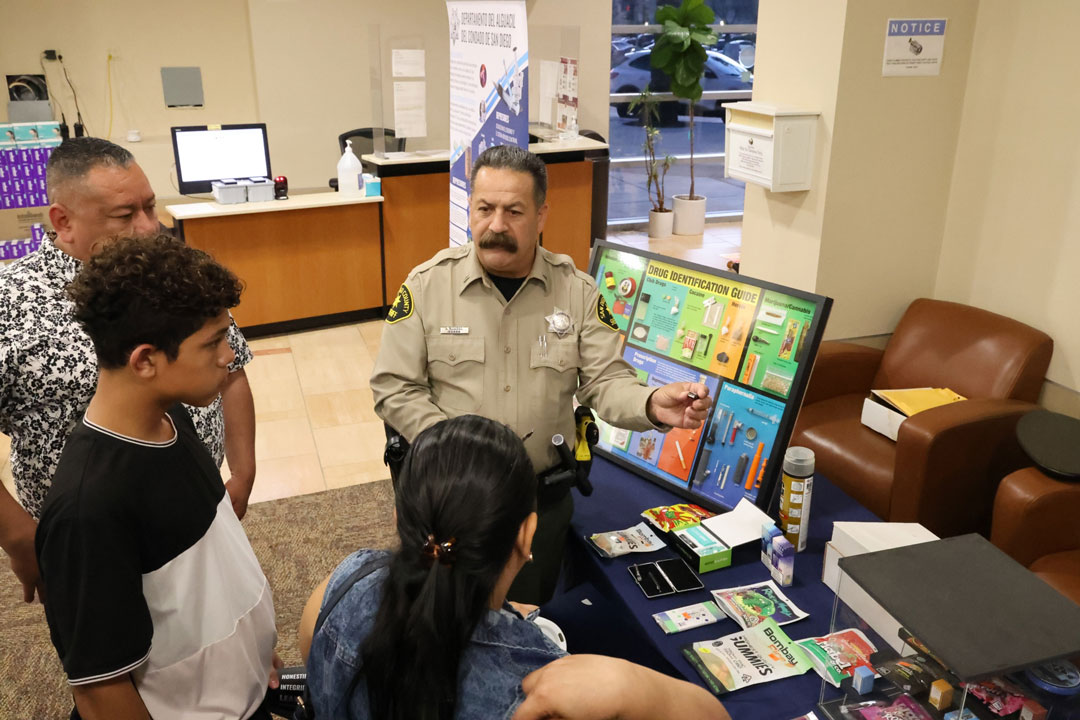 Deputy teaching about drugs and effects.