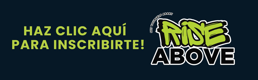 A banner that says click her to sign up! with rise above logo in Spanish.