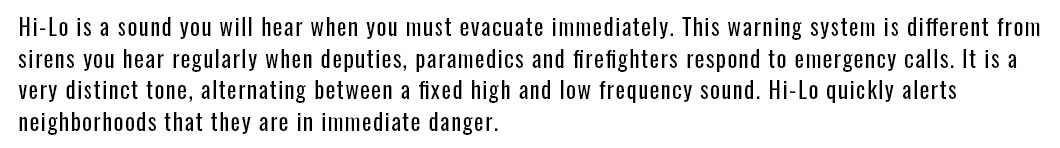 Hi lo first paragraph: Hi Lo is a sound that when you hear you must evacuate.