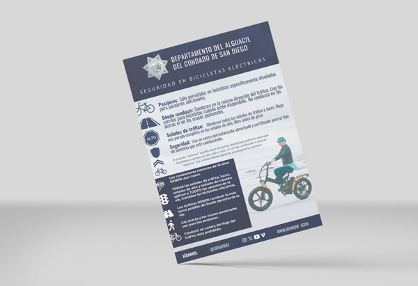 Flyer with sheriff star and women riding a bike smiling with bike class chart.